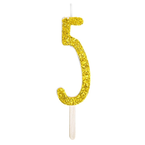 Number Candle - 5 - Glitter Gold